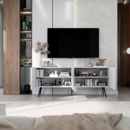 Heze Furniture Elpis Glamour Tv Cabinet Elegant Media Unit Push-To-Open - White Matt - thumbnail 2