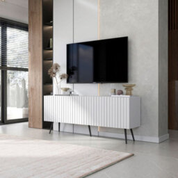 Heze Furniture Elpis Glamour Tv Cabinet Elegant Media Unit Push-To-Open - White Matt - thumbnail 3