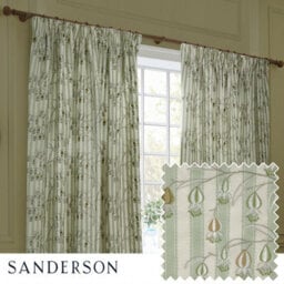 Sanderson Chinese Lanterns Embroidered Room Darkening Pencil Pleat Curtain Pair Sage (W)167Cm X (D)182Cm - thumbnail 1