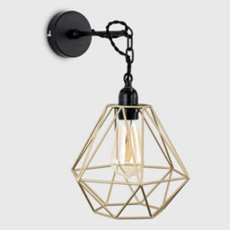 Valuelights Huber Industrial Satin Black Wall Ceiling Light Fitting With Gold Metal Cage Shade - thumbnail 5