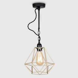 Valuelights Huber Industrial Satin Black Wall Ceiling Light Fitting With Gold Metal Cage Shade - thumbnail 2