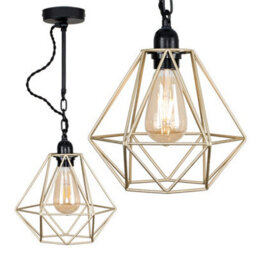 Valuelights Huber Industrial Satin Black Wall Ceiling Light Fitting With Gold Metal Cage Shade