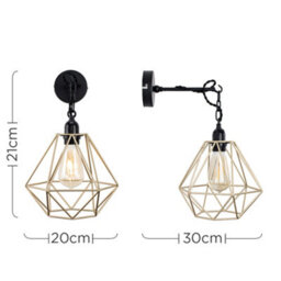 Valuelights Huber Industrial Satin Black Wall Ceiling Light Fitting With Gold Metal Cage Shade - thumbnail 7