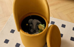 Nordlys Pouf With Backrest And Storage In Yellow Velvet Scandinavian Living Room - thumbnail 5