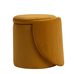 Nordlys Pouf With Backrest And Storage In Yellow Velvet Scandinavian Living Room - thumbnail 1