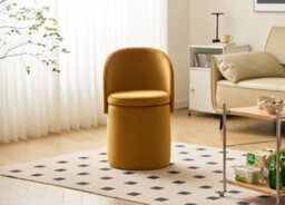 Nordlys Pouf With Backrest And Storage In Yellow Velvet Scandinavian Living Room - thumbnail 3