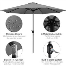 Yaheetech Grey 3.2M Tiltable Patio Parasol Market Umbrella With Crank - thumbnail 8