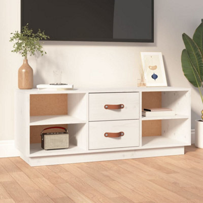 Walplus Tv Cabinet White 100X34X40 Cm Solid Wood Pine - image 1