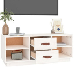 Walplus Tv Cabinet White 100X34X40 Cm Solid Wood Pine - thumbnail 5