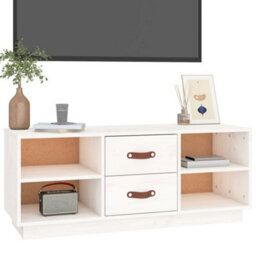 Walplus Tv Cabinet White 100X34X40 Cm Solid Wood Pine - thumbnail 4