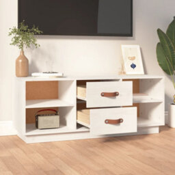 Walplus Tv Cabinet White 100X34X40 Cm Solid Wood Pine - thumbnail 3