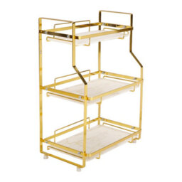 Living And Home 3 Tier Golden Bathroom Countertop Organizer Standing Cosmetic Storage Shelf - thumbnail 3