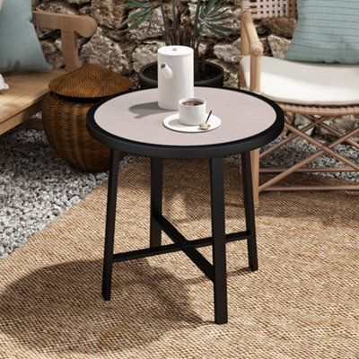 Wyld Haus Moreve Grey Wood-Effect Round Outdoor Side Table With Powder-Coated Steel Frame, 50.5Cm. - image 1