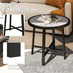 Wyld Haus Moreve Grey Wood-Effect Round Outdoor Side Table With Powder-Coated Steel Frame, 50.5Cm. - thumbnail 5