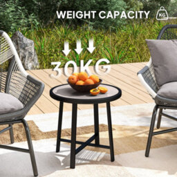 Wyld Haus Moreve Grey Wood-Effect Round Outdoor Side Table With Powder-Coated Steel Frame, 50.5Cm. - thumbnail 6