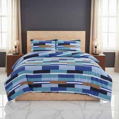 Modern Colour Block Duvet Cover Stylish Geometric Bedding For Bedroom Style Blue - image 1