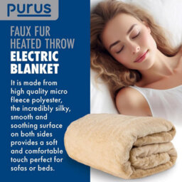 Purus Cream Heated Throw Over Blanket Deluxe Faux Fur Luxurious 160 X 130Cm Soft Fleece Electric Blanket - thumbnail 6