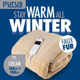 Purus Cream Heated Throw Over Blanket Deluxe Faux Fur Luxurious 160 X 130Cm Soft Fleece Electric Blanket - thumbnail 7