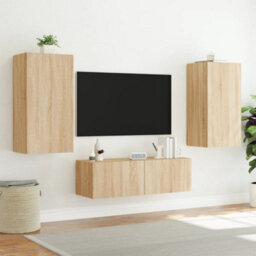 Berkfield Durable 3 Piece Tv Wall Cabinets With Led Lights Sonoma Oak - thumbnail 5