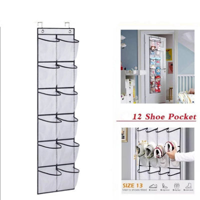 White 12 Pocket Shoe Holder Organiser Over The Door Hanging Shelf Rack Storage Hook - image 1