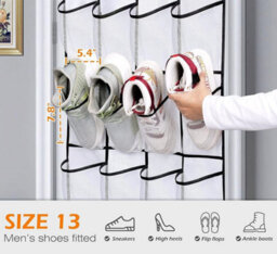 White 12 Pocket Shoe Holder Organiser Over The Door Hanging Shelf Rack Storage Hook - thumbnail 2