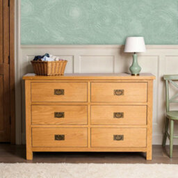 Surrey Oak Large 6 Drawer Chest Fully Assembled - By Roseland Furniture - thumbnail 2