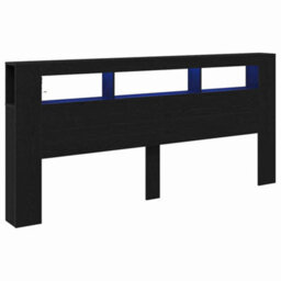 Berkfield Storage Headboard With Led Lights Black Oak 220X18,5X103,5 Cm - thumbnail 2