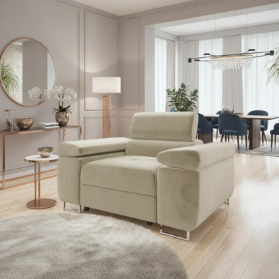 Torezio Armchair With Adjustable Headrests Living Room Upholstered Chipboard Frame Wave Spring 134X102X7090Cm Cream - image 1
