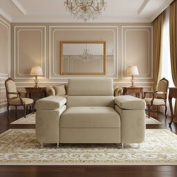 Torezio Armchair With Adjustable Headrests Living Room Upholstered Chipboard Frame Wave Spring 134X102X7090Cm Cream - thumbnail 2