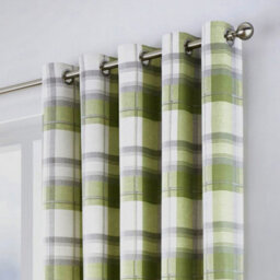 Fusion Balmoral Check Country Checked Pattern Pair Of Green Eyelet Curtains - thumbnail 2
