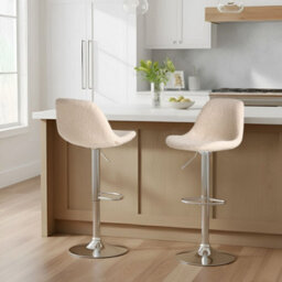 Wyld And Coco Novahome Set Of 2 Light Beige Boucle Bar Stools With Chrome Legs, Swivel And Adjustable Height - thumbnail 2