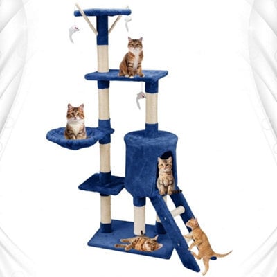 Wadan Cat Tree Tower With Condos, Ladder & Scratching Posts 138Cm Multilevel Cat Activity Centre For Large & Small Cats, Blue - image 1