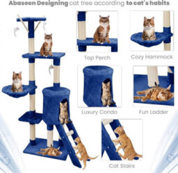 Wadan Cat Tree Tower With Condos, Ladder & Scratching Posts 138Cm Multilevel Cat Activity Centre For Large & Small Cats, Blue - thumbnail 3