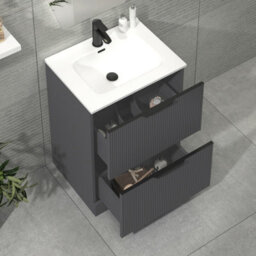 Royal Bathrooms Evora 700mm Graphite Grey Floor Standing Bathroom Vanity Unit 2 Drawer With Ceramic Basin & Matt Black Handle - thumbnail 4