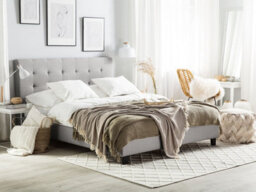 Beliani Bed Fabric La Rochelle 180 X 200 Cm (Eu Super King) Light Grey - thumbnail 2