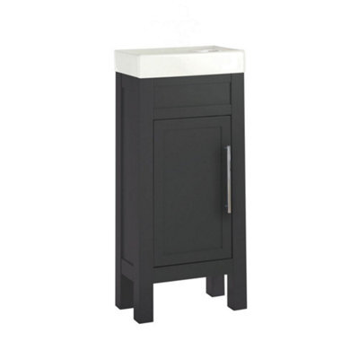Homestylestore 400mm Black Grey Floorstanding Bathroom Vanity Unit With Chrome T Bar Handle - image 1