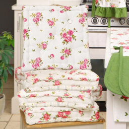 Dibor Set Of 4 Pink Floral Print Indoor Dining Chair Seat Pad Box Cushions (L)40Cm X (W)40Cm - thumbnail 1