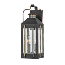 Luminosa Lighting Elstead Hinkley Fitzgerald Outdoor Wall Lantern Textured Black With Burnished Bronze, Ip44