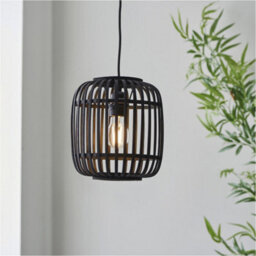 Loops Hanging Ceiling Pendant Light - Dark Bamboo & Plywood With Matt Black Paint - 10W Led E27 - thumbnail 3