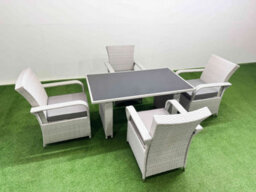 Fimous Wicker Pe Rattan Garden Furniture Set Patio Outdoor 4 Chairs Plus Rectangular Dining Table Set Light Grey Mixed - thumbnail 2