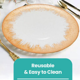 Neel Blue Charger Plates For Table Decoration - Clear Glass With Copper Trim - Pack Of 6 - thumbnail 4