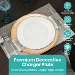 Neel Blue Charger Plates For Table Decoration - Clear Glass With Copper Trim - Pack Of 6 - thumbnail 3
