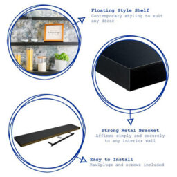Harbour Housewares 100Cm Floating Wall Shelf - Black - Photo Gallery Bookshelf Wall Shelves For Storage & Display - thumbnail 2