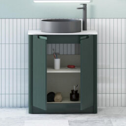 Royal Bathrooms Avenza 700mm Deep Moss Green Floor Standing Bathroom Vanity Unit 2 Door With Art Round Black Basin - thumbnail 5