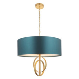 Luminosa Lighting Luminosa Trento 5 Light Ceiling Pendant Antique Gold Leaf & Teal Satin Fabric - thumbnail 5