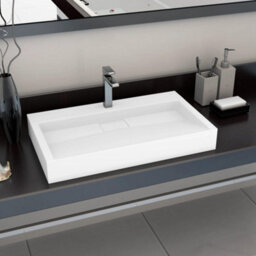 Berkfield Chic Wash Basin 80X46X11 Cm Mineral Cast/marble Cast White - thumbnail 2