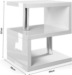 White High Gloss Coffee Table Side Table With Led Rgb Lights 2 Tier Storage Shelves S Shape Rectangular Table 44L X 38W X 57H Cm - thumbnail 2