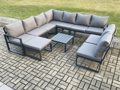 Fimous 10 Seater Patio Outdoor Garden Furniture Aluminium Lounge Corner Sofa Set With Coffee Table With Big Footstool