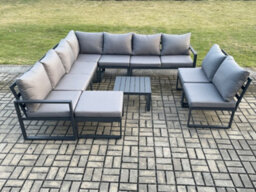 Fimous 10 Seater Patio Outdoor Garden Furniture Aluminium Lounge Corner Sofa Set With Coffee Table With Big Footstool - thumbnail 2