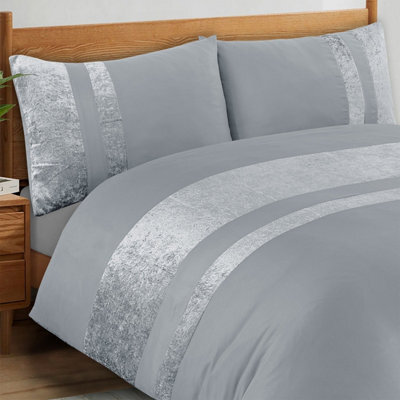 Casabella Luxury Crushed Velvet Panel Band Duvet Cover Sets With Pillow Case King Duvet Cover Bedding Set Silver - image 1